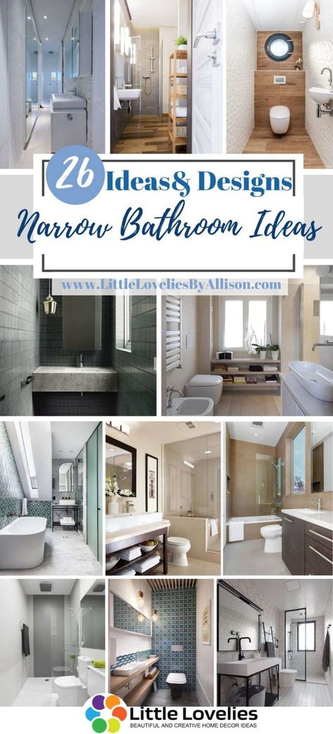 26 Narrow Bathroom Ideas That Are Trending In 2022 Main Suite Bathroom Ideas, Bathroom Ideas Narrow Long, Narrow Bathroom Shower Ideas, Small Rectangular Bathroom Layout, Small And Long Bathroom Ideas, Bathroom Ideas Long Narrow Master Bath, Long Narrow Bathroom With Laundry, Master Bath Narrow Bathroom Layout, Small Bathroom Ideas Rectangular