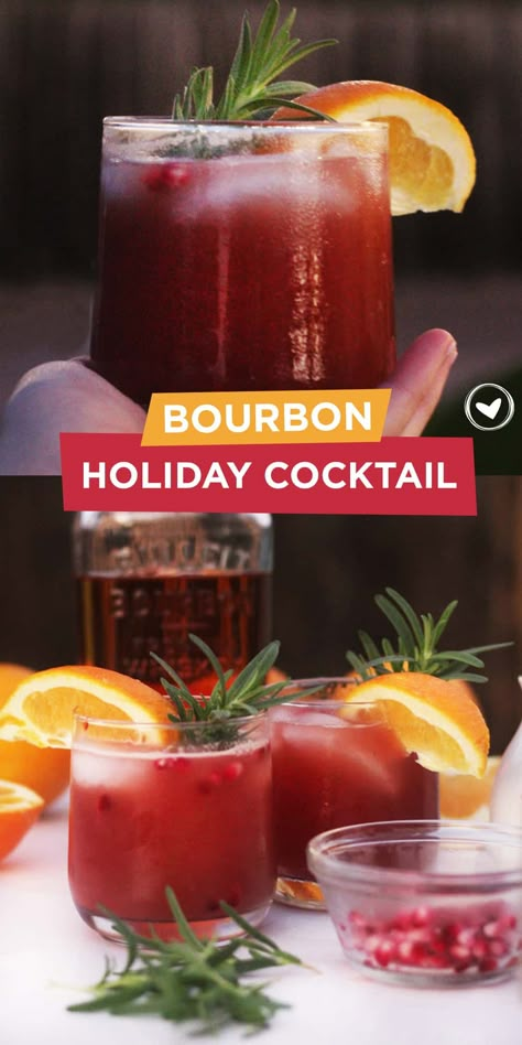 Bourbon Holiday Cocktail - BriGeeski Bourbon Drinks Recipes, Cocktail Recipes For A Crowd, Pomegranate Cocktails, Bourbon Cocktail Recipe, Christmas Martini, New Years Cocktails, Bourbon Recipes, Christmas Drinks Alcohol, Bourbon Cocktail