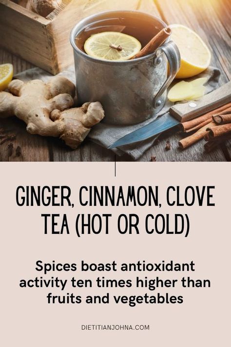 Ginger, cinnamon, clove tea is an antioxidant rich tea that’s helped me dodge cold symptoms this past flu/cold season. Enjoy this hot or cold and vary the intensity to your preference. Clove Tea Recipes, Best Tea For Colds, Cold Remedy Tea, Cinnamon Tea Benefits, Healing Tea Recipes, Clove Tea, Hot Tea Recipes, Ginger Tea Recipe, Tea For Colds