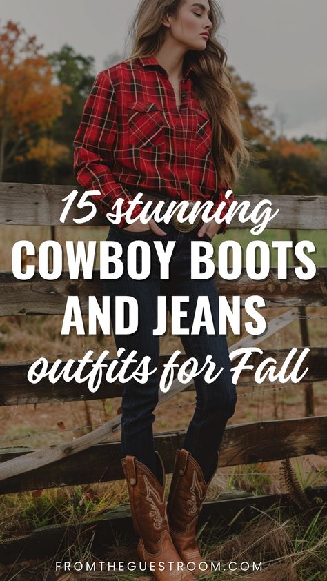 a woman wears cowboy boots and jeans for fall, western outfits Bootcut Jeans And Cowboy Boots Outfit, Cowgirl Grunge Outfits, Cowboy Boots And Jeans Outfit, Cowboy Boots With Jeans, Cowboy Boots Jeans, Cowboy Boots And Jeans, Cowboy Boots Outfit Fall, Dark Brown Cowboy Boots, 2024 Brown