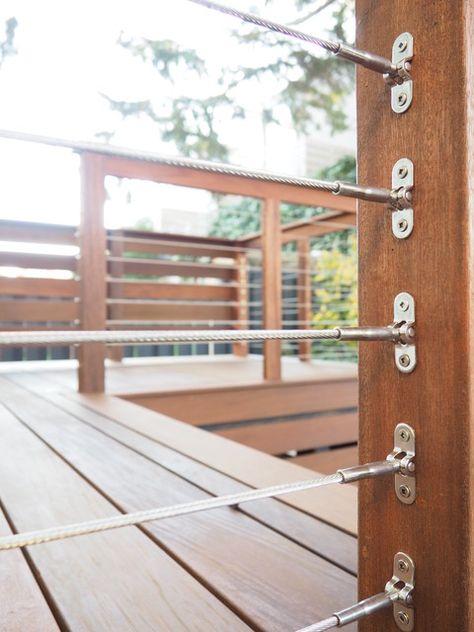 Smolski IPE deck with stainless steel cable railing - Industrial - Landscape - Portland - by Tellurian Construction | Houzz Exterior Cable Railing, Cable Railing Deck, Stainless Steel Cable Railing, Lake Houses Exterior, Cable Railing, Stainless Steel Cable, Scrap Material, Deck Railings, Railing