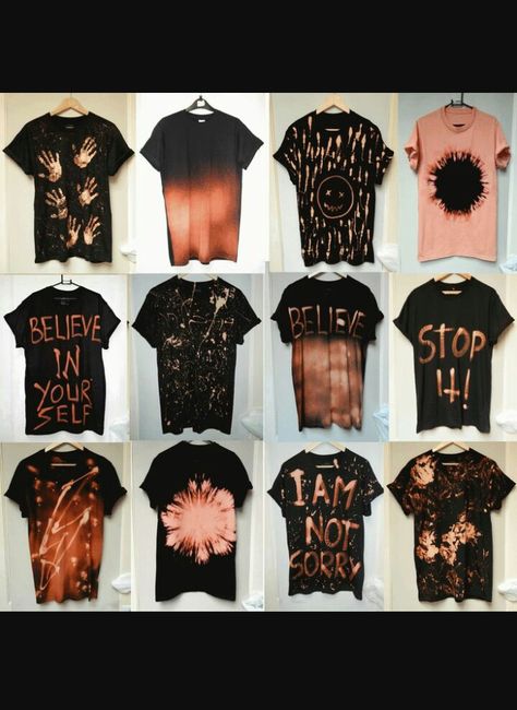 Dip Dye T Shirts, Bleach Shirt Diy, Bleaching Clothes, Tie Dye Shirts Patterns, Diy Summer Clothes, Diy Tie Dye Shirts, Look Grunge, Diy Clothes Refashion, Diy Clothes Videos