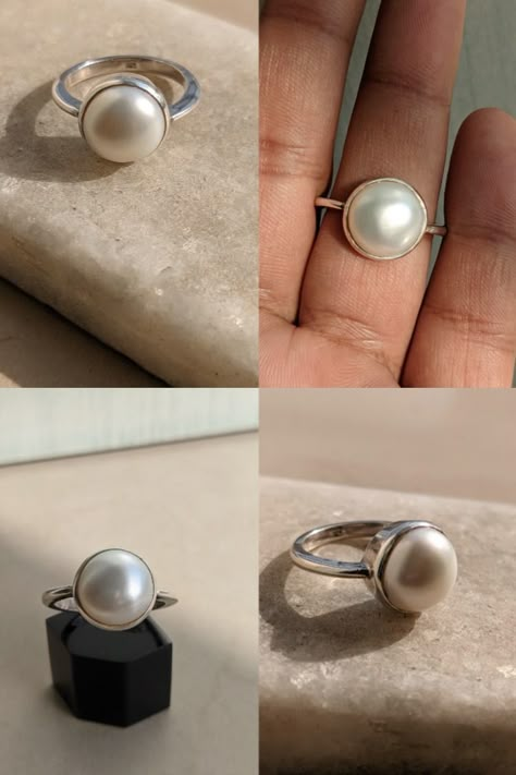 pearl silver handmade ring Silver Ring With Pearl, Pearl Rings Silver, Silver Rings For Women Stones, Index Finger Rings For Women, Simple Stone Ring, White Pearl Ring, Silver Pearl Ring, June Birthstone Ring, Gold Jewellery Design Necklaces