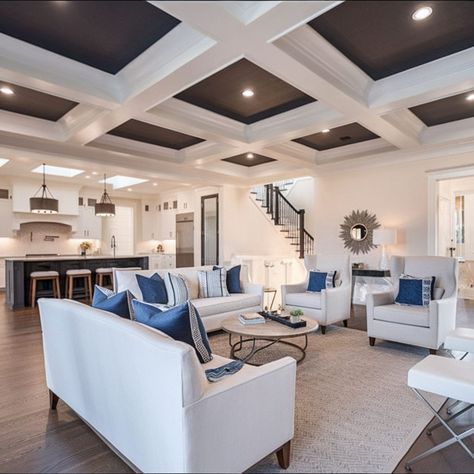 31 Fantastic Coffered Ceiling Ideas - Rhythm of the Home Painted Coffered Ceiling Ideas, Coffered Ceiling Paint Ideas, Coffered Ceiling Ideas Living Room, Coffered Tray Ceiling, Coffered Ceiling Paint, Coffered Ceiling Lighting, Modern Coffered Ceiling, Coffered Ceiling Family Room, Coffered Ceiling Ideas