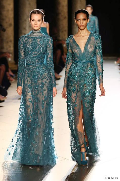 elie saab fall 2012 2013 couture long sleeve dress blue green teal -- Elie Saab Fall/Winter 2012-2013 Couture Spectacular Dresses, Astral Aesthetic, Green Couture, Teal Bridesmaid Dresses, Ideas Bodas, Elie Saab Fall, Ellie Saab, Elie Saab Couture, Haute Couture Dresses