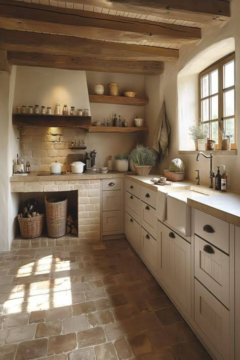 Cozy Rustic Home Aesthetic, Quaint Kitchens, Small Farmhouse Interior, European Home Aesthetic, Kitchen Design Cozy, Cheap Countertop Ideas, Italian Kitchen Aesthetic, Country Aesthetic Home, Country Home Aesthetic