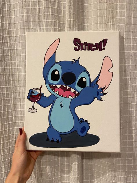 #art #aesthetic #stitch #painting #paint #details #wine #love #drawing #draw Stitch Painting Ideas, Stitch Canvas Painting, Kids Paint Night, Mini Canvas Painting Ideas, Stitch Sketch, Cartoon Characters Sketch, Stitch Painting, Cute Easy Paintings, Canvas Art Painting Acrylic