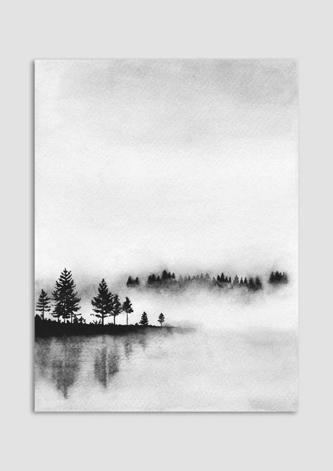 Monochrome Painting, Reflection Art, Watercolour Inspiration, Charcoal Art, Landscape Paintings Acrylic, Soyut Sanat Tabloları, Watercolor Paintings Easy, Urban Sketchers, The Fog