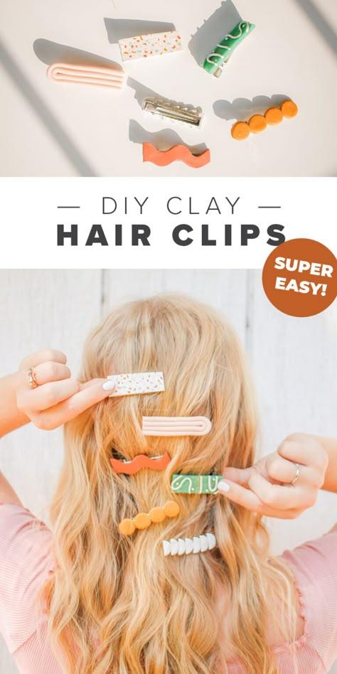 DIY Clay Hair Clips - mikyla Fimo Hair Accessories, How To Make Clay Hair Clips, Air Dry Clay Hair Accessories, Diy Earring Tutorial, Jewelry How To Make, Fimo Hair Clips, Air Dry Clay Hair Clip, Polymer Clay Jewelry Diy For Beginners, Polymer Hair Clips