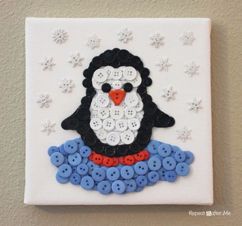 I’m really getting addicted to button art! Originally inspired by the Busted Button, I created a button owl and then for Fall/Halloween I created a button candy corn. Now that the snow has begun to fall and it’s feeling like winter, I decided to make a button penguin! I love how the penguin turned out, … Button Pictures, Buttons Crafts Diy, Button Projects, Button Creations, Penguin Crafts, Penguin Craft, Buttons Crafts, Repeat Crafter Me, Button Ideas