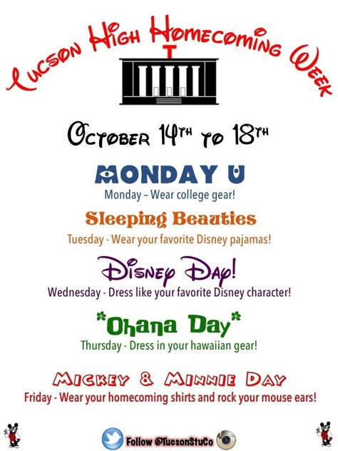 Disney Homecoming, School Spirit Ideas Pep Rally, Hoco Themes, Pep Rally Themes, Asb Ideas, Spirit Week Themes, Spirit Weeks, Spirit Day Ideas, School Spirit Ideas