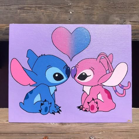 Kids Drawing Projects, Disney Canvas Paintings, Couples Canvas Painting, Love Canvas Painting, Canvas Art Painting Acrylic, Scary Drawings, Disney Canvas, Glow Paint, Stitch Drawing