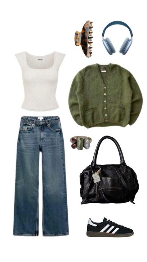 realistic new outfit for me (already have/wear half the stuff in the collage) Low Rise Pants Outfit, Chilly Weather Outfits, Low Rise Jeans Outfit, Monday Outfit, Wide Leg Jeans Outfit, Collage Outfits, Wide Leg Denim Pants, Low Rise Baggy Jeans, Fall Fit