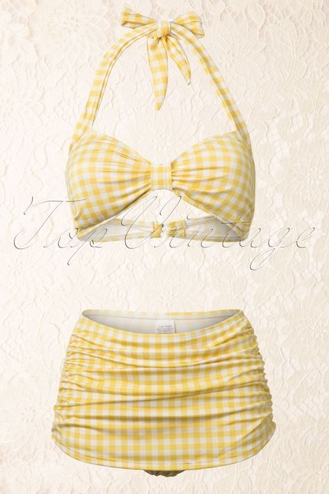 Gingham Bathing Suit, Sun Vintage, Retro Bathing Suits, Retro Suits, Vintage Gingham, Suit Pin, Vintage Bathing Suits, Yellow Gingham, Retro Swimsuit