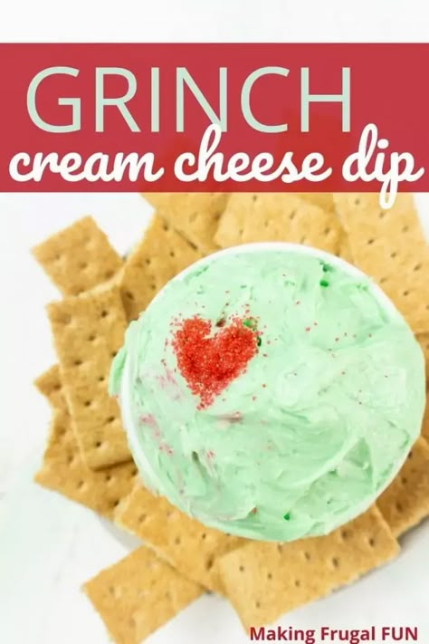 Grinch Dip Recipe, Grinch Dinner Menu Ideas, Grinch Themed Food, Grinch Dip, Sugar Cookie Dip, Grinch Snacks, Grinch Food, Grinch Night, Cream Cheese Cookie