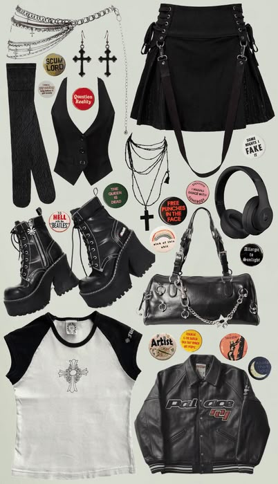 Clean Punk Casual Outfit | ShopLook Punk Rock Party Outfit, Punk Outfits 70s, Retro Punk Outfits, Edgy Punk Outfits, Punk Rock Outfits Aesthetic, Feminine Punk Outfits, Punk Alt Outfits, Punk Female Outfit, Ahs Inspired Outfits