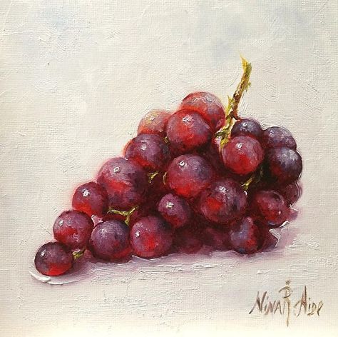 Grapes "Cabernet" by Nina R. Aide Oil ~ 6" x 6" Grapes Still Life, Painting Grapes, Oil Painting Trees, Oil Painting Videos, Fruit Paintings, Grape Painting, Painting Food, Oil Painting Background, Oil Painting For Beginners