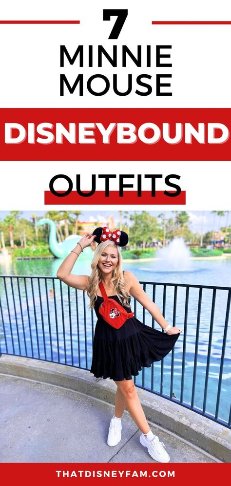 7 Best Minnie Mouse Disneybound Outfit Ideas - That Disney Fam Minnie Mouse Outfits Women, Mini Mouse Outfit Ideas For Women, Minnie Mouse Outfit Ideas For Women, Mickey Outfit Women, Disney Bounding Mickey Mouse, Minnie Outfit Women, Minnie Mouse Inspired Outfit Women, Disney Bounding Minnie Mouse, Disneyland Summer Outfits Women