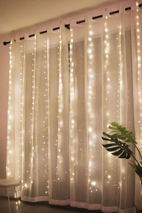 Light Curtains Bedroom, Fairy Lights Curtain, Christmas Lights Backdrop, Bedroom Sliding Glass Door, Garland Curtain, Window Curtains Ideas, Fairy Light Curtain, Christmas Light Curtains, Window Lights