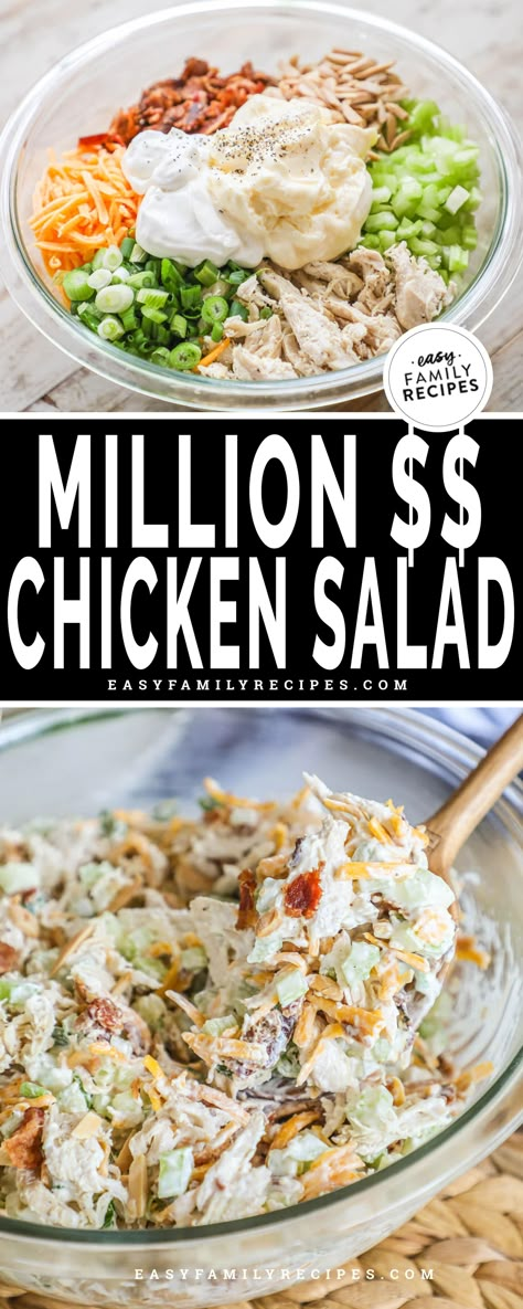 Chicken Salad With Sour Cream And Mayo, Million Dollar Chicken Salad, Make Ahead Chicken Salad, Yummy Chicken Salad Recipe, Chicken Salad With Cream Cheese And Mayo, Chicken Salad With Sour Cream, Loaded Chicken Salad Recipe, Chicken Salad For Kids, Chicken Salad Serving Ideas