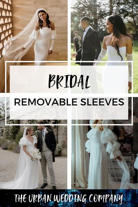 4 different brides wearing removable wedding dress sleeves Removable Long Sleeves Wedding Dress, How To Make Detachable Sleeves For Wedding Dress, Removable Sleeves For Wedding Dress, Wedding Dress Sleeve Ideas, Adding Long Sleeves To Wedding Dress, Wedding Dress With Added Sleeves, How To Add Sleeves To A Wedding Dress, Bridal Sleeves Add On, How To Make Detachable Sleeves