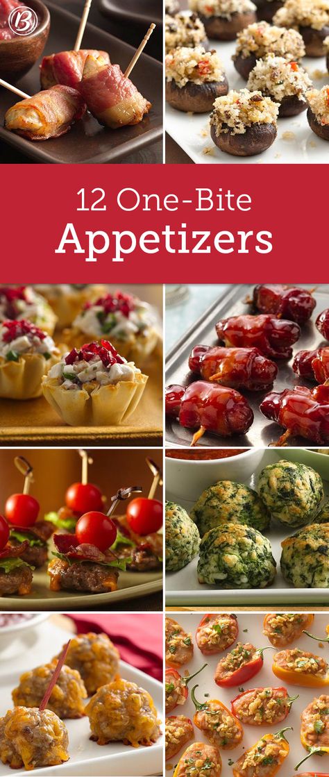 Think mini! These small appetizer bites are perfect for mixing and mingling at parties. And best of all, each recipe makes a nice-sized batch, making them ideal for potlucks and open houses! One Bite Appetizers, Mini Appetizers, Diy Easy Recipes, Small Appetizers, Appetizer Bites, Finger Food Appetizers, Holiday Appetizers, Snacks Für Party, Open Houses