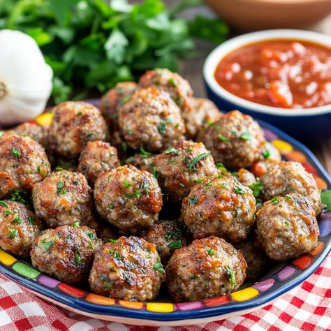 Mini Meatballs with Dipping Sauce Recipe Turkey Meatballs Recipes, Mini Meatballs Recipe, Meatballs With Marinara Sauce, Marinara Dipping Sauce, Party Food Meatballs, Meatballs Beef, Dinner Party Style, Meatball Appetizer Recipe, Gift Exchange Game