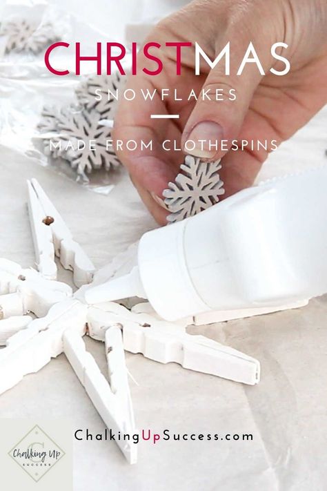 Homemade Christmas Ornaments Clothespins, Homemade Baubles Easy Diy, Clothespin Snowflake Ornaments Diy, Clothespin Stars Snowflake Ornaments, Mini Clothespin Christmas Crafts, Closepin Crafts Christmas Snowflake Ornaments, How To Make Clothespin Snowflakes, Clothespin Star Ornament, How To Make Snowflake Ornaments