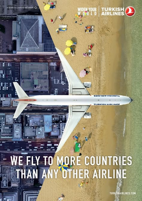 Turkish Airlines: We fly to more countries than any other airline | Havayolu 101 Web Design Ads Ideas, Flight Creative Ads, Plane Creative Ads, Airlines Creative Ads, Travel Creative Ads, Airline Social Media Design, Creative Airline Ads, Airline Ads Creativity, Airline Advertising Graphic Design