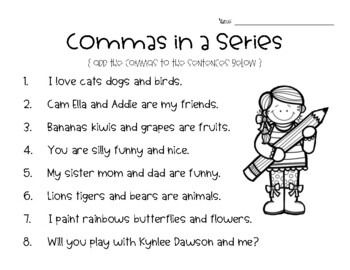 Commas in a series | TPT Commas In A Series, Inspirational Bulletin Boards, Worksheets For Kids, Punctuation, Teachers Pay Teachers, A Series, Bulletin Boards, Educational Resources, 2nd Grade