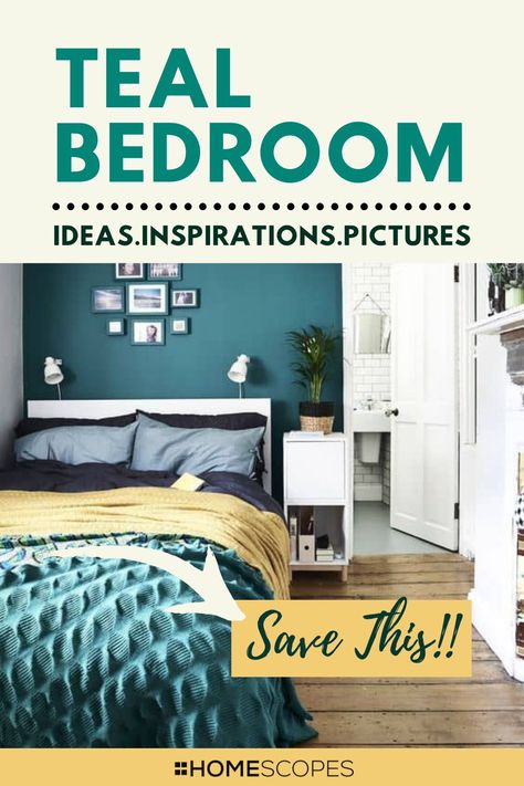 Teal bedrooms are trendy right now and if you are considering using teal as a color scheme, then we have plenty of teal bedroom ideas and inspiration for you. You can design it with teal rugs, beddings or accent wall, teal curtains, and dressers, teal furniture, and headboards, and even use teal bed frame. #tealbedroom #colorscheme #moodboard #goldandteal Teal Bedrooms Master, Teal Color Schemes Bedroom, Agean Teal Bedroom, Teal Bedding Ideas, Teal Blue Bedroom Ideas, Teal Bedroom Ideas For Women, Gray And Teal Bedroom Ideas, Teal Bed Frame, Teal Color Palette Bedroom