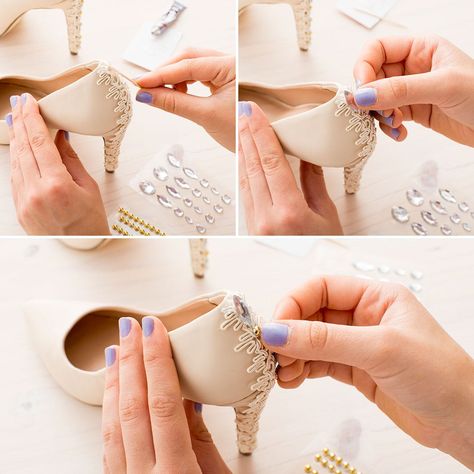 These two supplied hacks are exactly the style upgrade you need for your wedding day! Diy Wedding Heels, Diy Wedding Shoes, Upcycle Shoes, Decorate Shoes, Diy Heels, Shoe Refashion, Brides Shoes, Shoe Makeover, Flower Heels