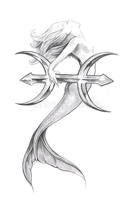 Pisces Sketch, Mermaid Pisces Tattoo, Mermaid Pisces, Pisces Constellation Tattoo, Aquarius Constellation Tattoo, Tattoo Mermaid, Pisces Tattoo Designs, Dragons Tattoo, Pisces Tattoo