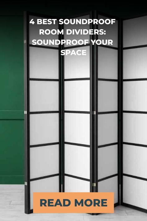 Soundproof room divider with a black frame and white panels against a green wall, promoting an article on the best soundproof room dividers. Soundproof Room Divider, Sound Proofing A Room Aesthetic, Sound Proof Room Divider, Sound Proof Curtains, Sound Proofing A Room, Sound Barrier Wall, Temporary Door, Temporary Room Dividers, Grooming Salons