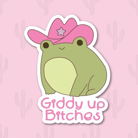 Cowboy Frog Sticker, Funny Frog Sticker, Toad Sticker, Western Sticker, Howdy Sticker, Birthday Gift for Best Friend, Frog Lover Gift Cowboy Frog, Birthday Gift For Best Friend, Pink Cowboy Hat, Pink Cowboy, Frog Drawing, Reminder Stickers, Corpus Christi Tx, Funny Frogs, Sticker Funny