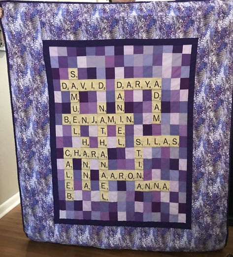 Crossword Quilt Pattern, Crossword Quilt, Scrabble Quilt, Kids R Us, Puzzle Quilt, Tiled Quilt, Memory Pillows, Scrabble Tiles, Quilt Guild