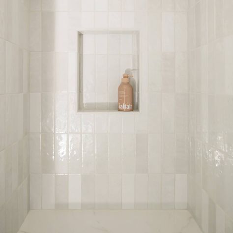 Vertical Shower Tile, Cloe Tile, Tile Grout Color, White Shower Tile, Gray Shower Tile, Master Bath Tile, Subway Tiles Bathroom, Shower Wall Tile, White Bathroom Tiles