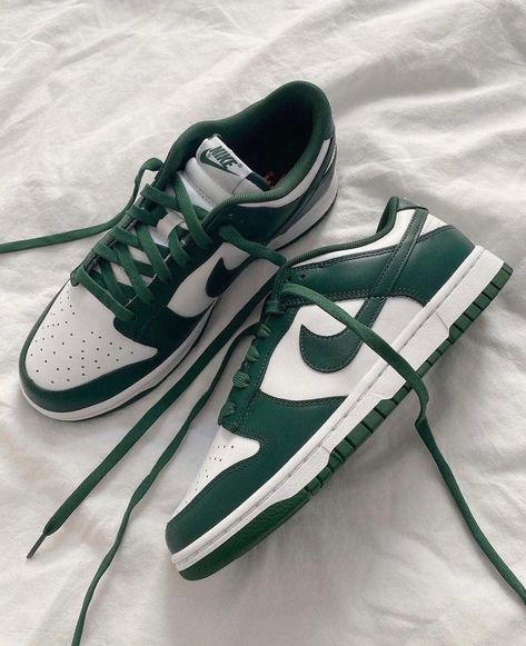 Nike Dunk Low ‘Michigan State’ 💚 Restocking this week 🛍️ Buy Now Pay Later with Afterpay / ZipPay / Klarna & more 🛒 #sneakermode #sneakers #nike #nikedunks #michiganstate Nike Dunk Low Green Outfit, Nike Dunk Low Spartan Green, Green Nike Dunks, Green Dunks, Nike Blazer Outfit, Dunk Nike, Cheap Jordan Shoes, Trendy Shoes Sneakers, Dr Shoes