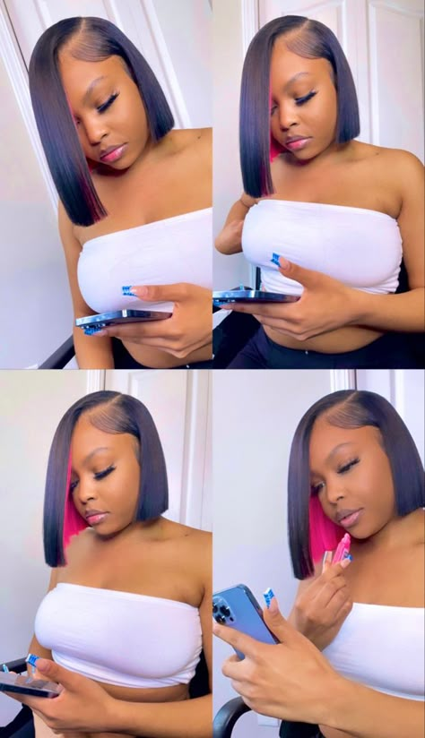 Closure Qw Bob, Peak A Boo Quick Weave Bob, Bob Hairstyles With Color Black Women, Quick Weave Bobs For Black Women Leave Out, Bob Quick Weave Hairstyles With Color, 12 Inch Bob Wig For Black Women, Long Bob Quick Weave Black Women, Bob With Color Underneath, Side Part Quick Weave Bob With Leave Out