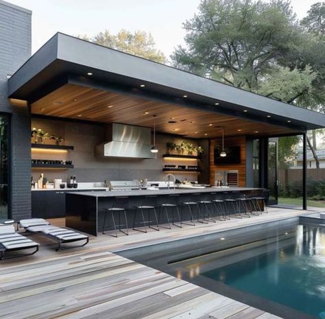 Modern Outdoor Kitchen, Outdoor Kitchen Plans, Outdoor Bbq Kitchen, Outdoor Patio Designs, Exterior Bloxburg, Backyard Pavilion, Outdoor Living Design, Homes Modern, Outdoor Kitchen Patio