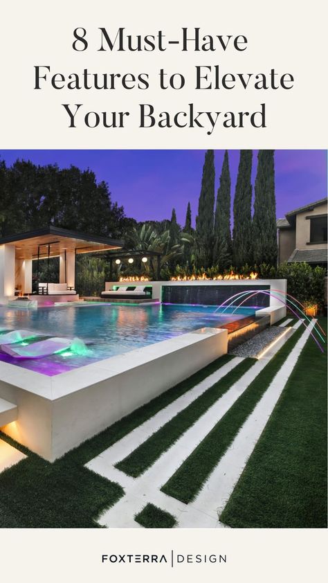 There are 8 backyard design features we think EVERY dream backyard should have, regardless of the size.  Read this post to learn what backyard design features we recommend for every design!  Ready to make your backyard feel like a resort?  Book a design consultation today!  luxury landscape design, modern backyard landscaping, backyard patio design ideas, backyard water features, backyard fire pit designs, dream backyard pool design, resort style backyard design Hair Styles For Swimming, Keep Swimming Tattoo, Just Keep Swimming Tattoo, Swimming Pools Backyard Landscape, Landscape Design Modern, Resort Style Backyard, Luxury Landscape Design, Backyard Water Features, Backyard Pool Design