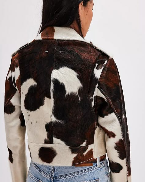 Mooooo season! 🐄 Studded Suede Jacket, Cow Print Jacket, Prince Jacket, Glam Rock Fashion, Custom Leather Jackets, Style Crush, 2024 Fashion, New Tops, Western Outfits