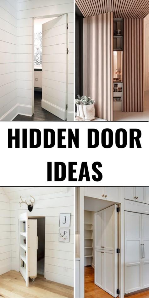 26 Hidden Door Ideas for a Stylish and Functional Home Makeover - placeideal.com Door To Basement Ideas, No Door Frame Ideas, Doors At Bottom Of Stairs, Hidden Mirror Doors In Wall, Full Wall Closet Door Ideas, Hidden Doors Design, Hidden Door Shiplap Wall, Hidden Hallway Closet, Hidden Bifold Closet Doors