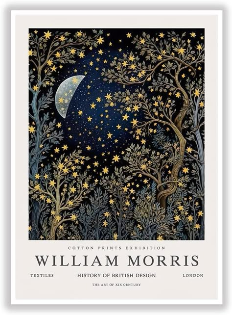 Amazon.com: Generic William Morris Print William Morris Exhibition Print William Morris Poster Vintage Wall Art Textiles Art Vintage Poster Moon and Stars on the Wall Art Posters(12x16inchs，Unframed): Posters & Prints William Morris Painting, Moon Art Painting, Houses Illustration, Celestial Vintage, Celestial Pattern, Poster Moon, Vintage Wall Art Prints, William Morris Poster, Textiles Art