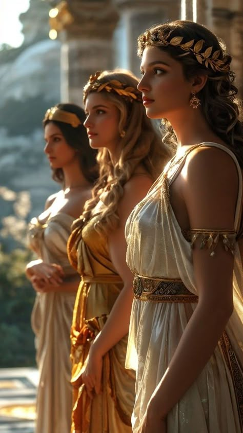 Philotes Greek Goddess, Roman Costume Womens, Greek Godesses Outfit, Greek Goddess Dress Aesthetic, Greek Woman Aesthetic, Female Greek Warrior, Ancient Roman Women, Greek Dress Goddesses, Ancient Greece Women