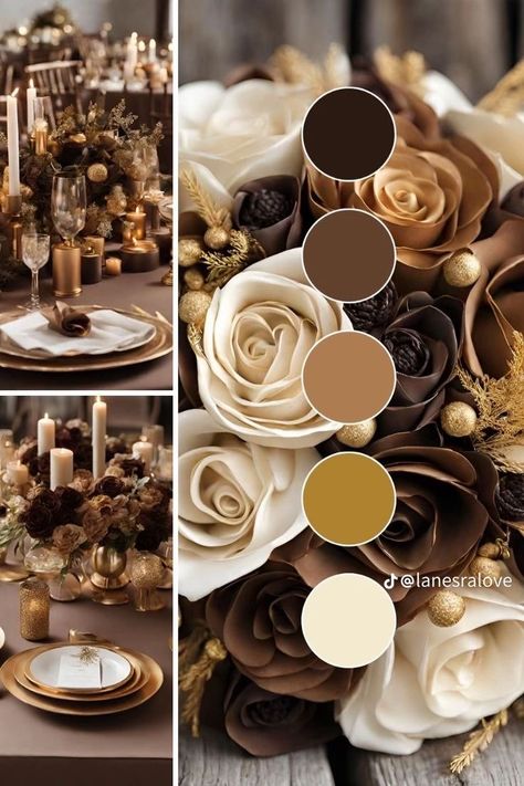 Black Wedding Color Schemes Fall, Navy Blue And Chocolate Brown Wedding, Gold Theme Wedding Color Schemes, Black Love Wedding Color Schemes, Wedding Combination Colors, Brown Theme Wedding Color Schemes, Wedding Colour Schemes Fall, Wedding Color Schemes Unique, Gala Color Palette