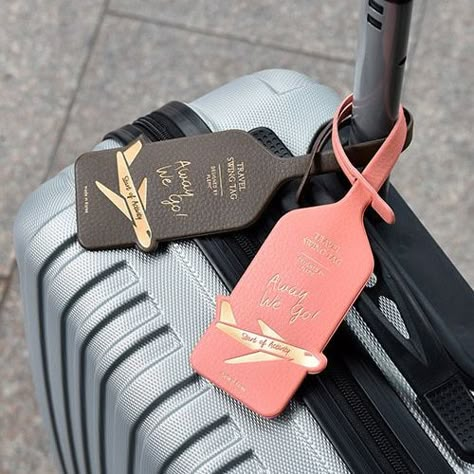 Away we go travel swing luggage name tag Name Tag Design, Best Carry On Luggage, Travel Tags, Leather Luggage Tags, Leather Luggage, Tag Design, Leather Gifts, Carry On Luggage, Leather Diy