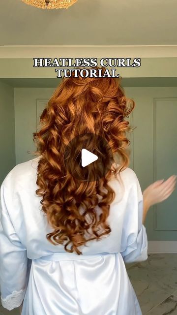 Geena Hunt 🦋 on Instagram: "Heatless curls tutorial <3 Loveee how it turned out!  @amika @amikapro mousse @kerastase_official hair oil @thecurlhalo heatless curler @bread scrunchie @balmainhair comb   #heatlesscurls #hairtutorial #hairtutorials #hairtransformation #hairideas #haircurls #hairlooks #hairlook #hairstyle #hairstyles #hairstyling #redhair #redhead" Heatless Curls Long Hair, Tight Heatless Curls, Diy Heatless Curls Overnight, Heatless Curls Short Hair, Heatless Curls Tutorial, Heartless Curls, Heatless Curler, Curls Tutorial, Heatless Curls Overnight