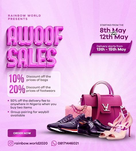 Sales discounts on bags and footwears. Clothes Sale Poster Design, Fashion Business Flyer Design, Cloth Graphic Design, Clothing Flyer Design Inspiration, Cloth Poster Design, Sales Design Graphics, Shopping Flyer Design, Discount Sales Flyer Design, Sale Flyer Design Ideas