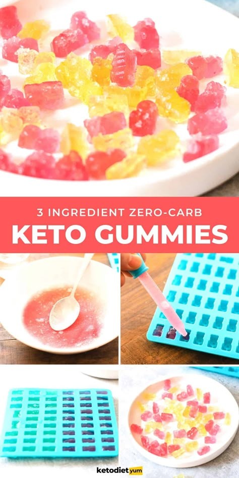 These keto gummies are a low carb and sugar free take on classic gummy bears! Made with 3 ingredients, they take minutes to make and are seriously addictive! ZERO net carbs per serving. Electrolyte Gummies, Sugar Free Gummy Bears, Keto Electrolytes, Jello Flavors, Keto Gummies, Gummies Recipe, Eating Keto, Sugar Free Jello, Bear Recipes